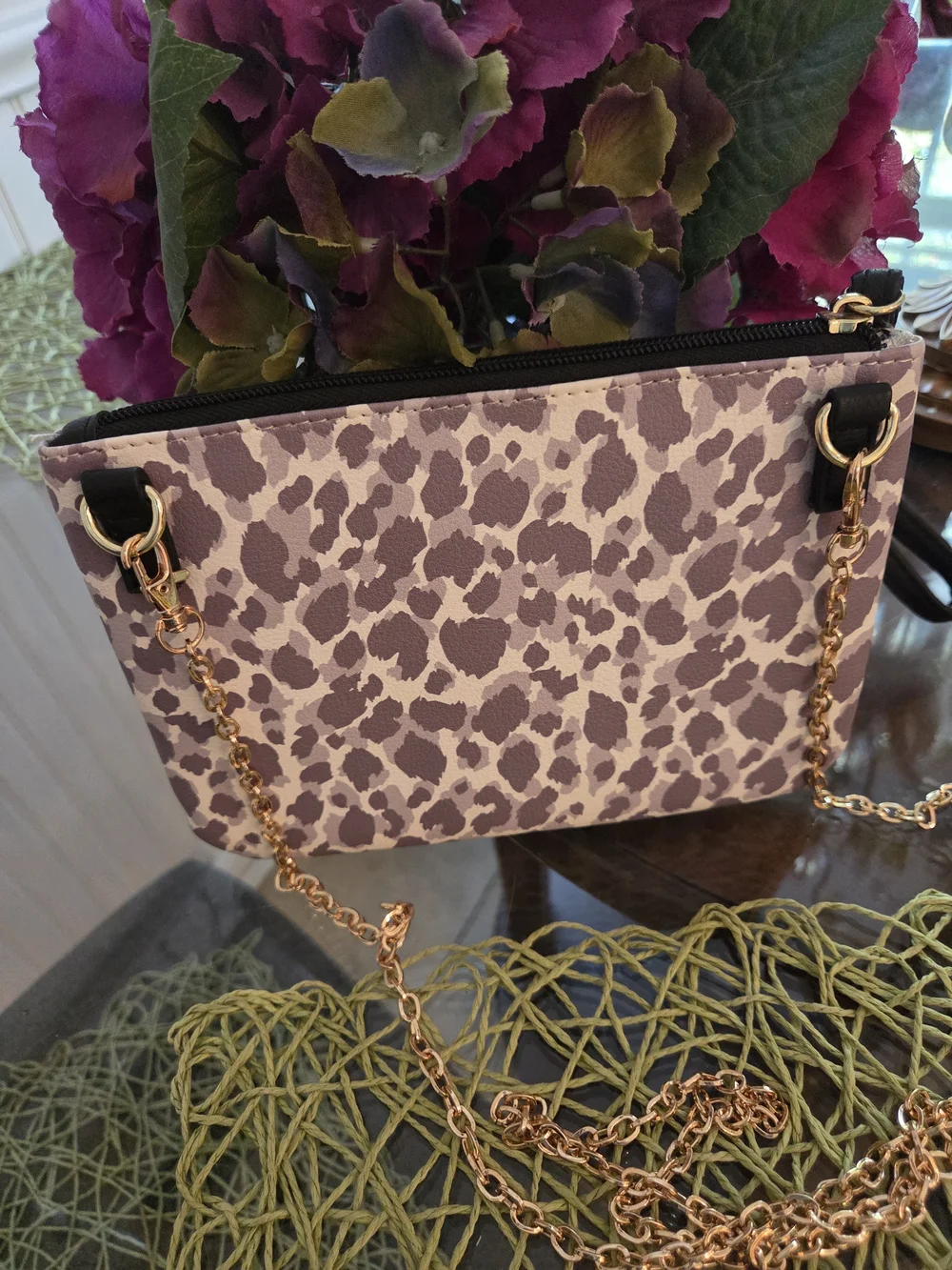 Betsey Johnson Mauve Leopard Print Crossbody Bag NWOT